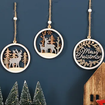 2022 Veselé Vánoční Ozdoby Dekorace Dřevěné Kolo Elk Visí Přívěsek Vánoční Ozdoby pro Domácí Dekor 2023 Nový Rok