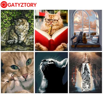 GATYZTORY Kočka Malování podle čísel Zabít čas Kreslení Na Plátno Zvířat DIY Obrázky podle čísel Dospělé řemesla Domova