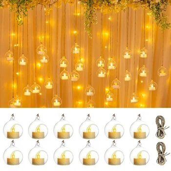6/12ks Mini Závěsné Sklo, Tealight celém Světě svícen s LED Svíčkou pro Svatební Party Strom Dekorace