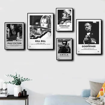 Klasický Film Pulp Fiction Mezihvězdné Retro Černá Bílá Série Obrázek Místnosti Umění Doma Zdi Dekor Kvalitní Malířské Plátno Plakát