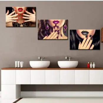 3 Kusy Ženská Krása Módní Nail Salon Plakáty, Obrázky, Plátno Wall Art Home Dekor Obrazů pro Obývací Pokoj Dekorace