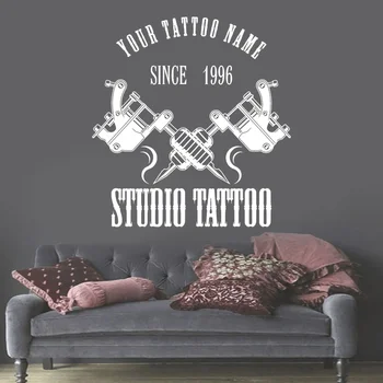 Osobní Tetovací Salon Název Obchodu Samolepka Na Zeď Vinyl Umění Navrhnout Vlastní Tetování Studio Dekorace, Dveře, Okna Obtisky Nástěnné G081