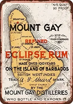 1937 Mount Gay Rum Eclipse Vintage Vzhled Reprodukce Kovové Plechové Znamení, 12X18 Cm