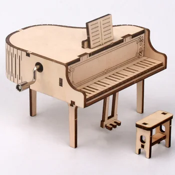 Grand Piano Dřevěný Ručně poháněný Music Box DIY Puzzle Vzdělávací Hračky, Vánoce, Narozeniny, Nový Rok, Dárek, Party Dekorace