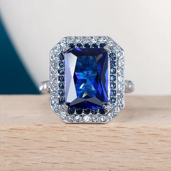 OL 925 Sterling Prsteny Pro Ženy S Big Blue Sapphire Drahokam Doplňky Pro Ženy, Svatební Zásnubní Prst Prsten Velkoobchodů