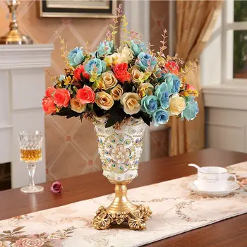 Evropská Luxusní Diamond Pryskyřice Váza High-grade Módní Kreativní Domácí Řemesla Figurka Dekorace Obývací pokoj Stůl Květináč