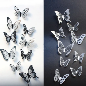 36pcs/set Černé a Bílé Motýla PVC Samolepky na Zeď pro Svatební Party Dekorace vodotěsné Dekorativní Samolepky Art design