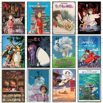Vintage Anime Hayao Miyazaki/Patlabor/Totoro Plakát Estetický Dekorativní Malby Na Zeď Umění Kawaii Pokoj Dekor Plátno Plakát