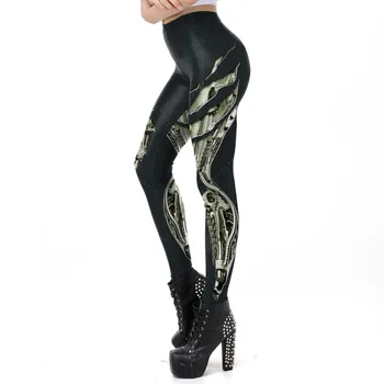 [Ty jsi Moje Tajemství] Nové Punk Styl Tmavě Šedé Legíny Steampunk Zařízení z Války Tištěných Legíny Ženy Legging Cvičení Fitness Kalhoty