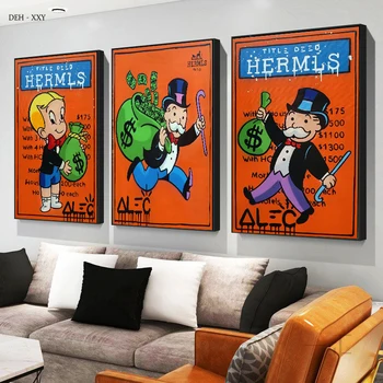 Alec Monopol Art Malířské Plátno Monopol a Richie $ Tašky Luxusní Plakát Wall Art Obrázky pro Domácí Obývací Pokoj Dekor Bez Rámu