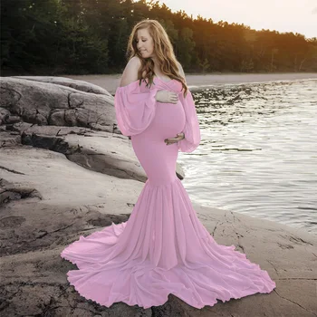 Sexy Shoulderless Těhotenské Šaty Pro Focení Volánky Těhotenství Maxi Šaty Dlouhé Těhotné Ženy Šaty Fotografie Rekvizity 2020