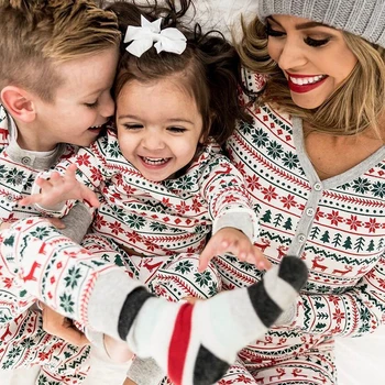 2022 Vánoční Pyžamo Rodiny Odpovídající Sadu Matka Děti Elk Tisknout Oblečení Baby Rompers Rodina Vypadat Páry Vánoční Pyžamo Dárek