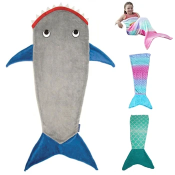 2022 Nových Dětí Žralok Spací Pytel Ultra-měkké Nadýchané Flanelové Fishtail Deku, Děti Chlapci Dívky Nositelné Sleepsack Záměnu plenek Zábal