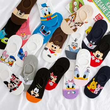 Disney Cartoon Teen Girl Letní Lodi Ponožky Mickey Minnie Daisy Kachny Design Invisable Módní Krátké Bavlněné Ponožky Velikost 35-40