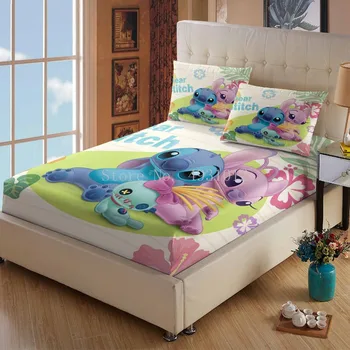 Disney Lilo Steh Povlečení Jednolůžkový Twin Size Bed Sheet Set Queen Kreslený Prostěradlo Polštář pro Dívky, Děti Ložnice Decor