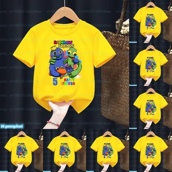 Nové Vtipné Duha Přátelé Tričko Happy Birthday Číslo T Shirt Chlapci Dívky Dítě Gfit Děti Oblečení Krátký Rukáv Žlutá Trička Topy