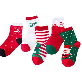 1pár Podzim Zimní Vánoční Ponožky pro Děti Děti Červené Bílé Ponožky Vánoční Strom, Sněhulák, Santa Claus Dětské Ponožky