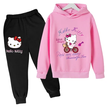 2 Ks Obleky Módní Mikiny S Kapucí Hello Kitty Mikina Dospívající Chlapci Podzim Mikiny Pro Děti Oblečení Sady Roztomilé Dívky Mikiny
