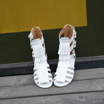 Dětské letní 2022 dívky princezna boty vysoký kanystr lemovaný boty cool girl hollow Open toe sandály Římské boty