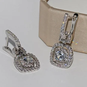 Huitan Luxusní Stříbrné Barvy se Zirkony Crystal Náušnice pro Ženy, Svatební Zásnubní Příslušenství Brilantní Náušnice Šperky