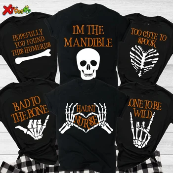 Halloween Kostýmy Rodiny Odpovídající Oblečení Bavlna Krátký Rukáv Skull & Dopis Print T Shirt Black Módní Rodině Odpovídající Tričko