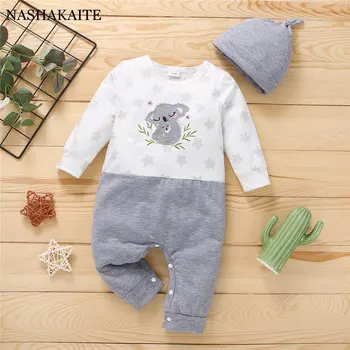 Jarní Podzimní Novorozené Dítě, chlapec oblečení Novorozence Kombinézy Kreslený Koala Baby Rompers dětské Kombinézy kostým pro dítě+klobouk