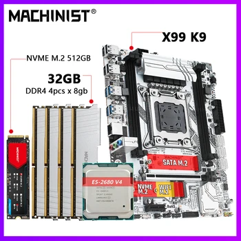 STROJNÍK X99 K9 základní Desky X99 Combo Set Sada LGA 2011-3 S Xeon E5 2680 V4 CPU Procesoru a DDR4 32GB RAM + NVME 512GB M. 2
