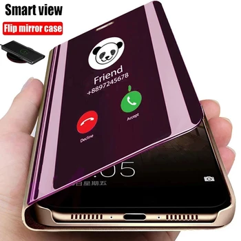 Smart Flip Telefon Pouzdro Pro Huawei Honor 8C 8A V20 Y5 Y7 Pro Y6 Y6S Y9 Y8S Prime 2018 2019 Zrcadlo Držák Ochranný Kryt PC