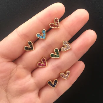 Korejské Mini Láska Srdce Malé Náušnice Jednoduché Romantické Micro-Vykládané Zirkony Piercing Náušnice Pro Ženy Módní Šperky Dárky