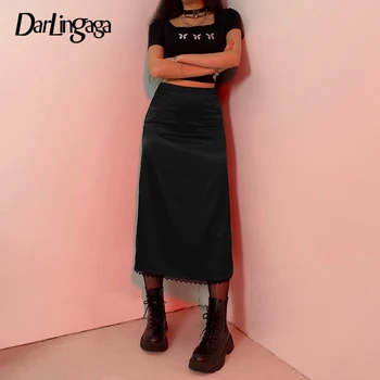 Darlingaga Vintage Y2K Estetické Sukně s Vysokým Pasem Lace Patchwork Harajuku Dlouhé Sukně Gothic Oblečení 90. let Hetero Žena, Sukně