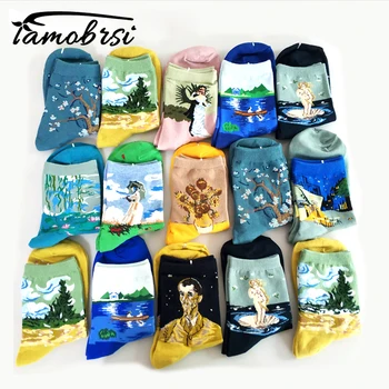 4 Párů/lot Van Gogh Umění olejomalba Bavlněné Ponožky Cartoon Streetwear Kawaii Krátké Ponožky Šťastné Ženy Teplé Vtipné Roztomilé Ponožky