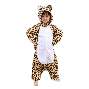 Leopard Kigurumis Pro Děti Zvíře Panter Teplé Flanelové Pyžamo, Kluk, Holka Halloween Oblek Zimní Oblečení Na Spaní Legrační Roztomilý