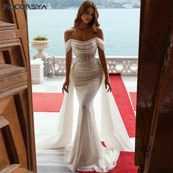 Sparkle Off Rameno Svatební Šaty pro Ženy Mořská panna Svatební Party Šaty Pro Nevěsty Sexy Vestido De Novia Zakázku 2022