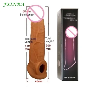 FXINBA 20cm Realistické Silikonové Penis Extender Rukáv Zpoždění Ejakulace Opakovaně Kondomy Sexuální Hračky Pro Muže Penis Rukáv