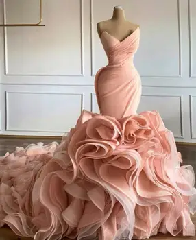 Červenat Růžová Mořská Panna Svatební Šaty 2021 Zlato V Krku Odstupňovanou Volánky Sukně Princezna Trubka Vestidos De Novia Svatební Šaty