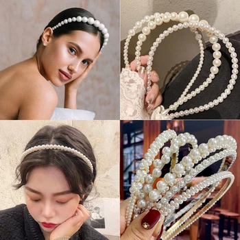 Ruční Pearl Hairbands Pro Ženy, Pokrývky Hlavy Vlasy Obruč Bílá Crystal Pearl Nevěsta Gumičky Korejský Vlasy Tie Vlasy Příslušenství 2022