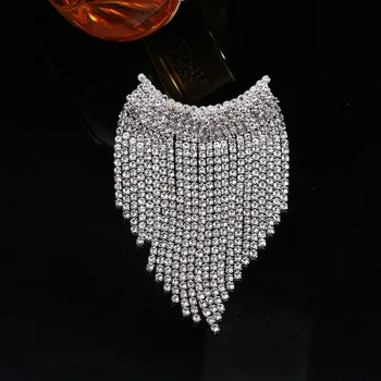 Luxusní Drahokamu Brože pro Ženy Gold Silver Barva Dlouhý Střapec Crystal Brož Pin Odznak Svatební Šperky, Doplňky, Dárek