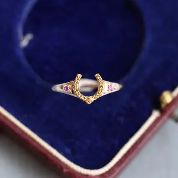 Španělsko starověkého Říma soud luxusní retro 925 mincovní stříbro prsten ruby podkovy rýže ucho prsten 18k zlaté šperky