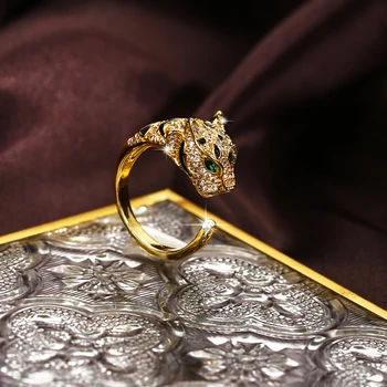 Osobnost Módní Zlaté Barvy Vykládané Zirkony Leopard Otevřené Kroužky Pro Ženy, Muže Strany Luxusní Punk Šperky Nastavitelný