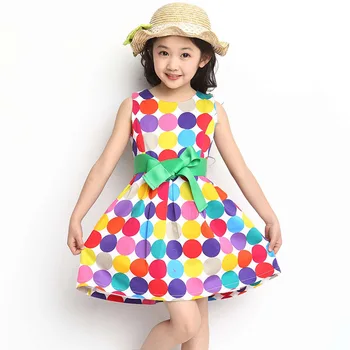 Děti Dívky bez rukávů letní šaty sladké luk barevné Polka Dot Evropy bavlněné šaty baby girl oblečení