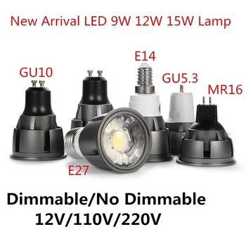 10pcs Super Světlé Stmívatelné LED Žárovky GU10/GU5.3/E27/E14/MR16 COB 9W 12W 15W Lampa 85-265V 12V reflektor Teplá Bílá/Studená Bílá