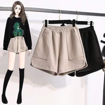 Černá Látka Jaro Podzim Zima Dámské Volné 2022 Trend Streetwear Šortky Ženské Oblečení Vysokým Pasem, Vintage Korean Módní