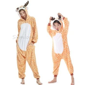 Kigurumi Pro Dospělé Dupačky Děti Vánoční Jelen Kostým Flanel Pyžama Dupačky Chlapec Dívka Pyjama Spánku Oblek Jednorožec Pro Děti