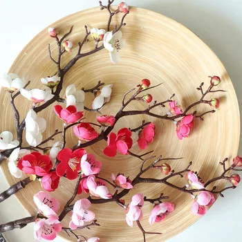 Umělé Květiny Červená Švestkový Květ Bonsai Větev Hedvábné Květináče Ozdobné Podzimní Dekorace Ruku Kytice Rostlina Zeď Váza