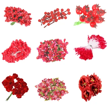 Červená Téma Umělá Květina Tyčinka Cherry Bobule Svazek DIY Vánoční Dekorace Svatební Dort Dárkové Krabice Věnce, Vánoční Výzdoba