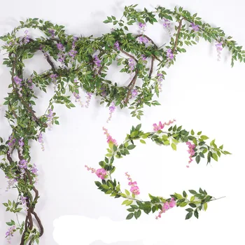 200cm Falešné Ivy Wisteria Květiny Umělé Rostliny Révy vinné Věnec na Pokoji Zahradní Dekorace Svatební Oblouk Miminko Květinový Dekor