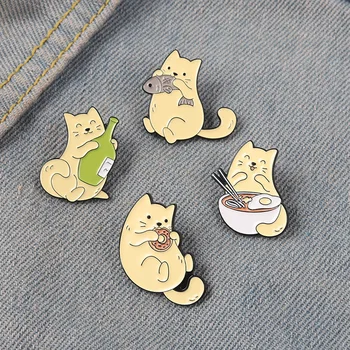 Kreativní Roztomilé Japonské Kreslené Chamtivý Kočka Krást Ryby Tvar Slitiny Brož Móda All-zápas Zvířecí Batoh Odznak Příslušenství