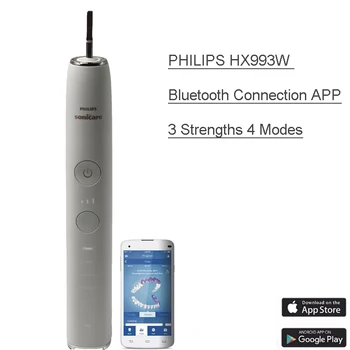 Originální Philips HX992W Elektrický zubní Kartáček Sonicare s Bluetooth APP Připojení 4 Režimy 3 Intenzity Vodotěsné Levné