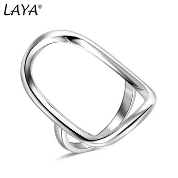 LAYA Geometrické Elipsy Minimalistický 925 Sterling Silver Stohování Velký Prsten Pro Ženy, Muže, Jedinečný Design Originální Moderní Šperky