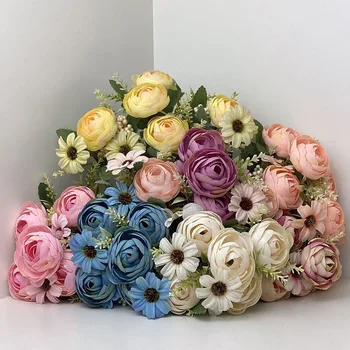Krásné Hortenzie Růže Umělé Květiny pro Domácí Svatební Dekorace Vysoká Kvalita Podzimní Kytice Pěna Falešné Pivoňka Květ